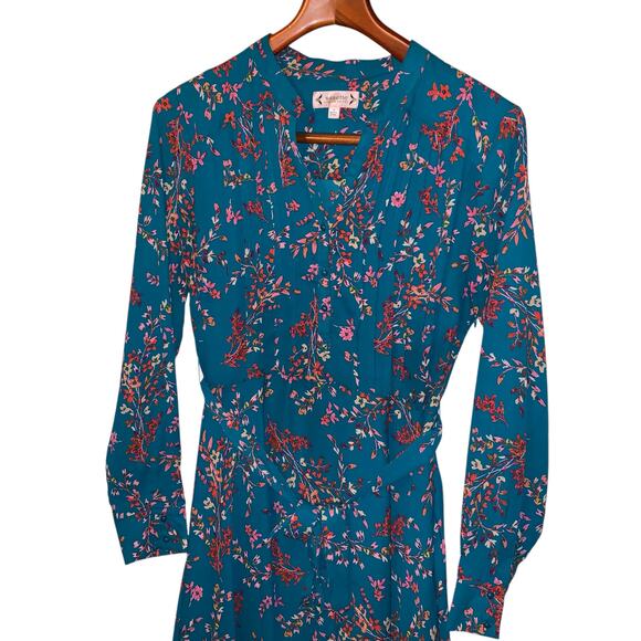 NANETTE by NANETTE LEPORE teal fit & flare midi L-sleeve floral dress - Picture 4 of 9